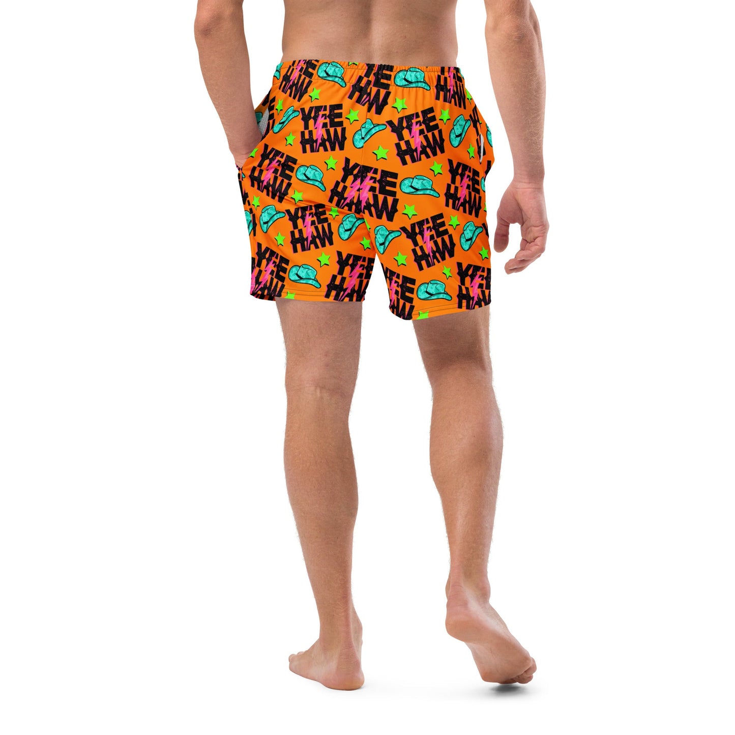 Yeehaw Orange Men's Swim Trunks by Baha Ranch Western Wear