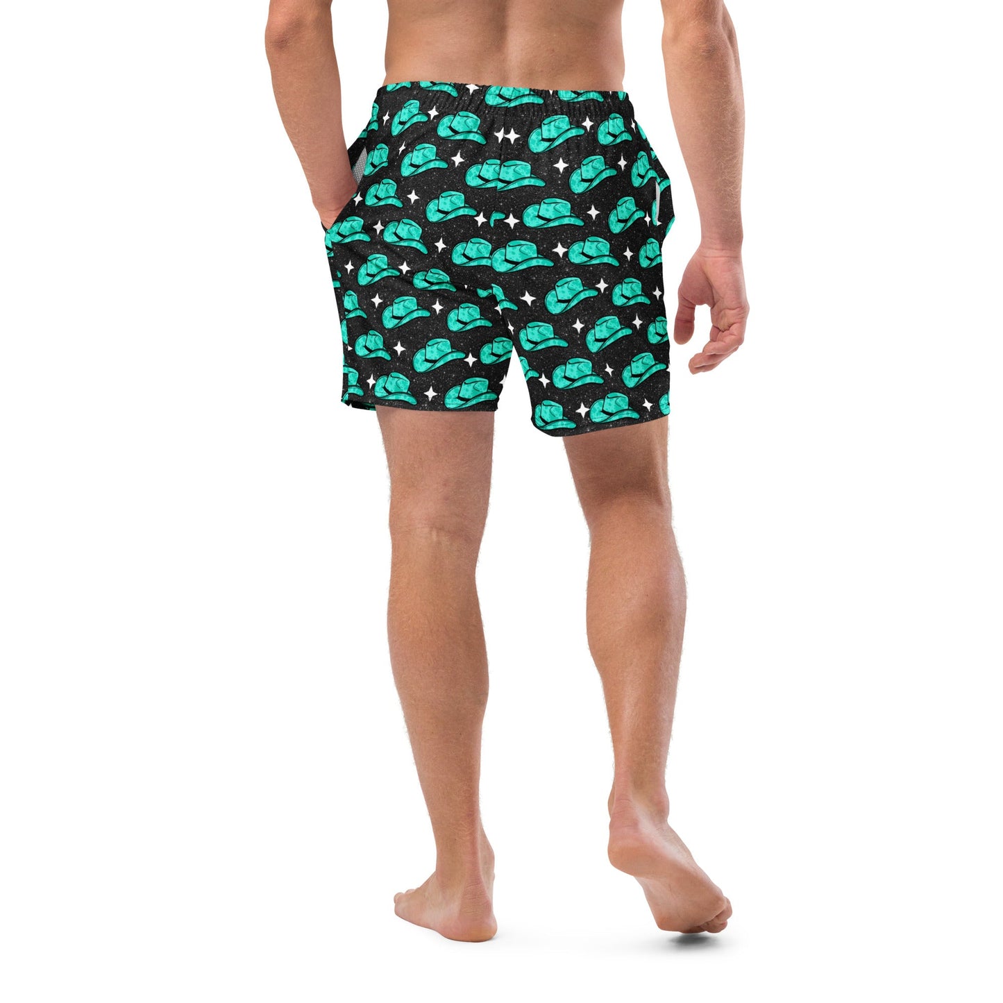 Yeehaw Turquoise Hat Men's Swim Trunks by Baha Ranch Western Wear