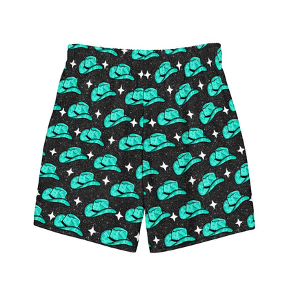 Yeehaw Turquoise Hat Men's Swim Trunks by Baha Ranch Western Wear