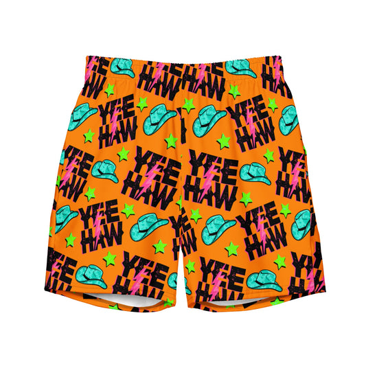 Yeehaw Orange Men's Swim Trunks by Baha Ranch Western Wear