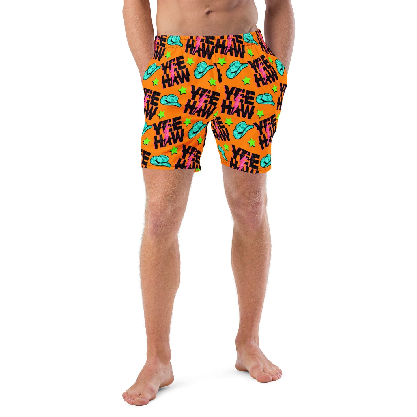 Yeehaw Orange Men's Swim Trunks by Baha Ranch Western Wear