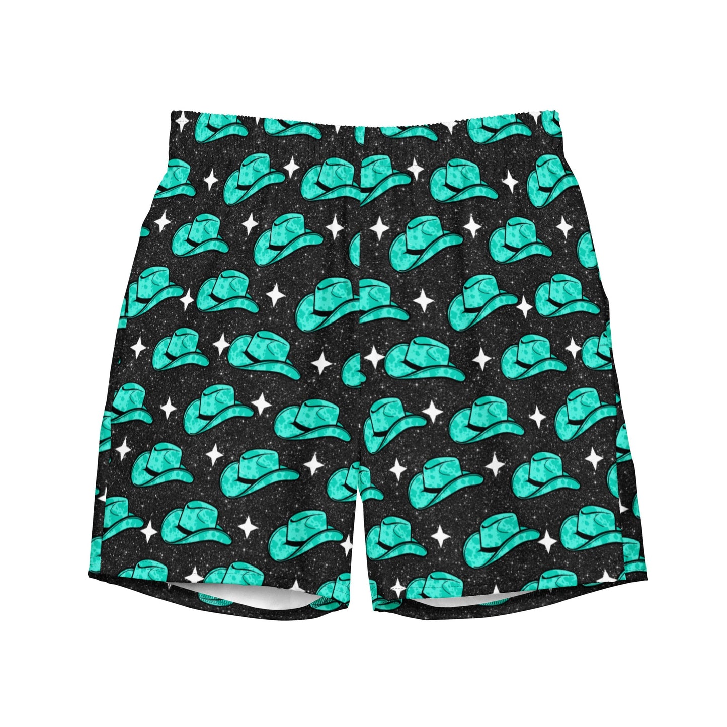 Yeehaw Turquoise Hat Men's Swim Trunks by Baha Ranch Western Wear