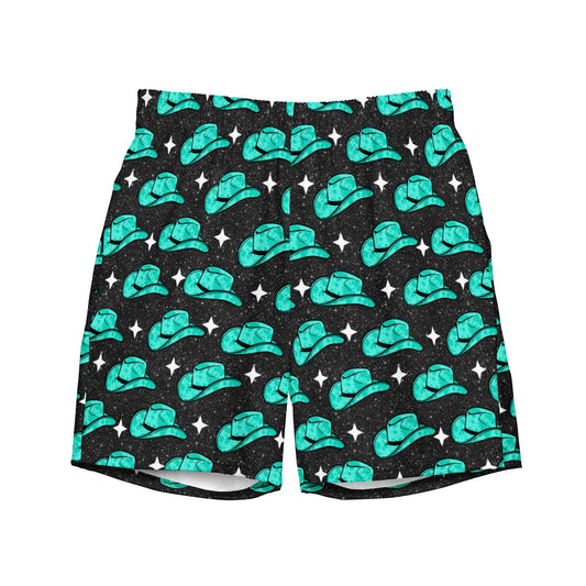 Yeehaw Turquoise Hat Men's Swim Trunks by Baha Ranch Western Wear