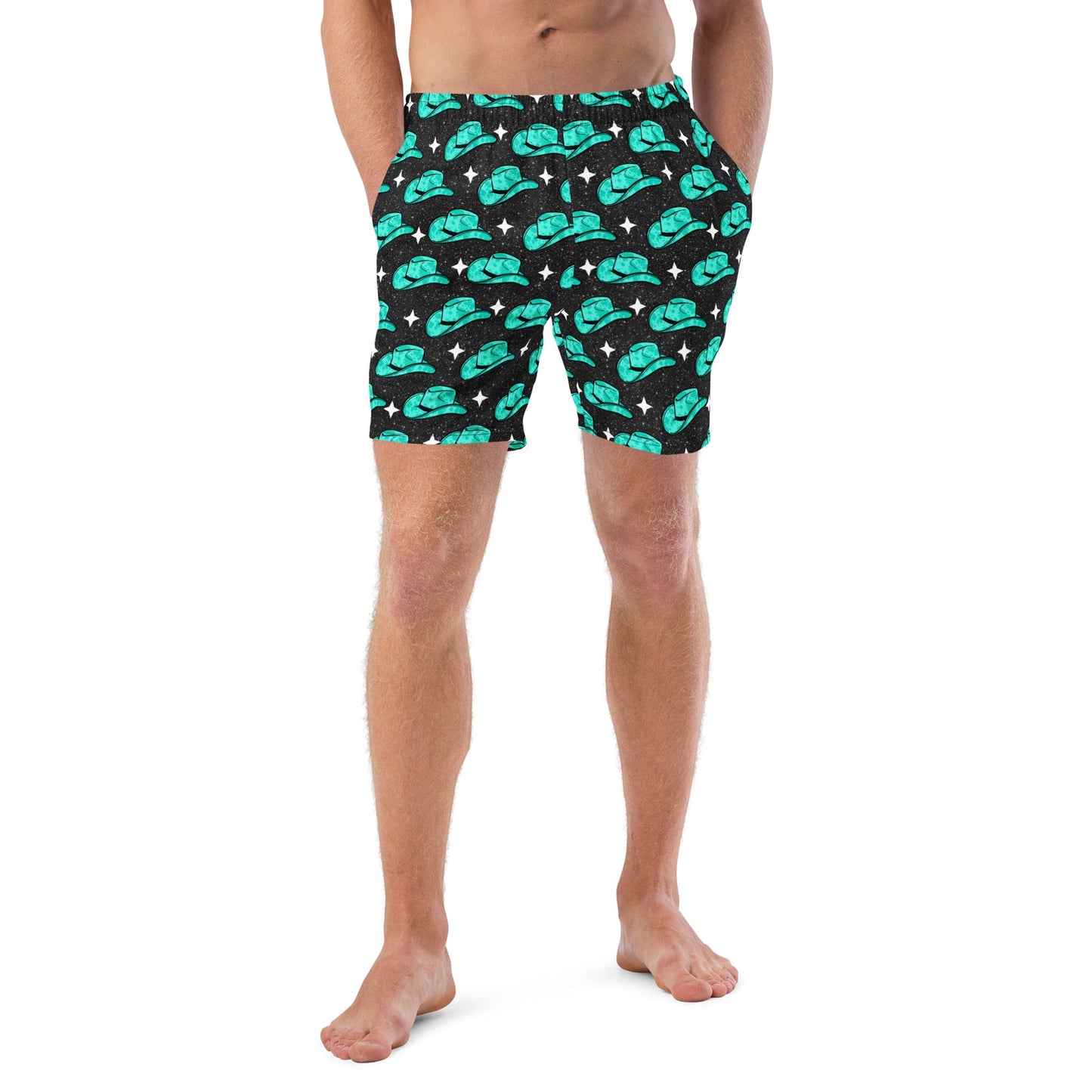 Yeehaw Turquoise Hat Men's Swim Trunks by Baha Ranch Western Wear