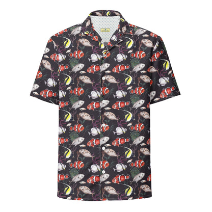 Murky Reef Tropical Saltwater Fish Hawaiian Button Shirt: Dive into Underwater Elegance! by Tropical Seas Clothing