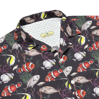 Murky Reef Tropical Saltwater Fish Hawaiian Button Shirt: Dive into Underwater Elegance! by Tropical Seas Clothing