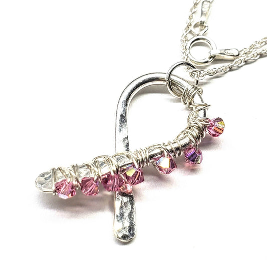 2024 Breast Cancer Awareness Crystal Ribbon Necklace - Limited Edition of 10 by Alexa Martha Designs