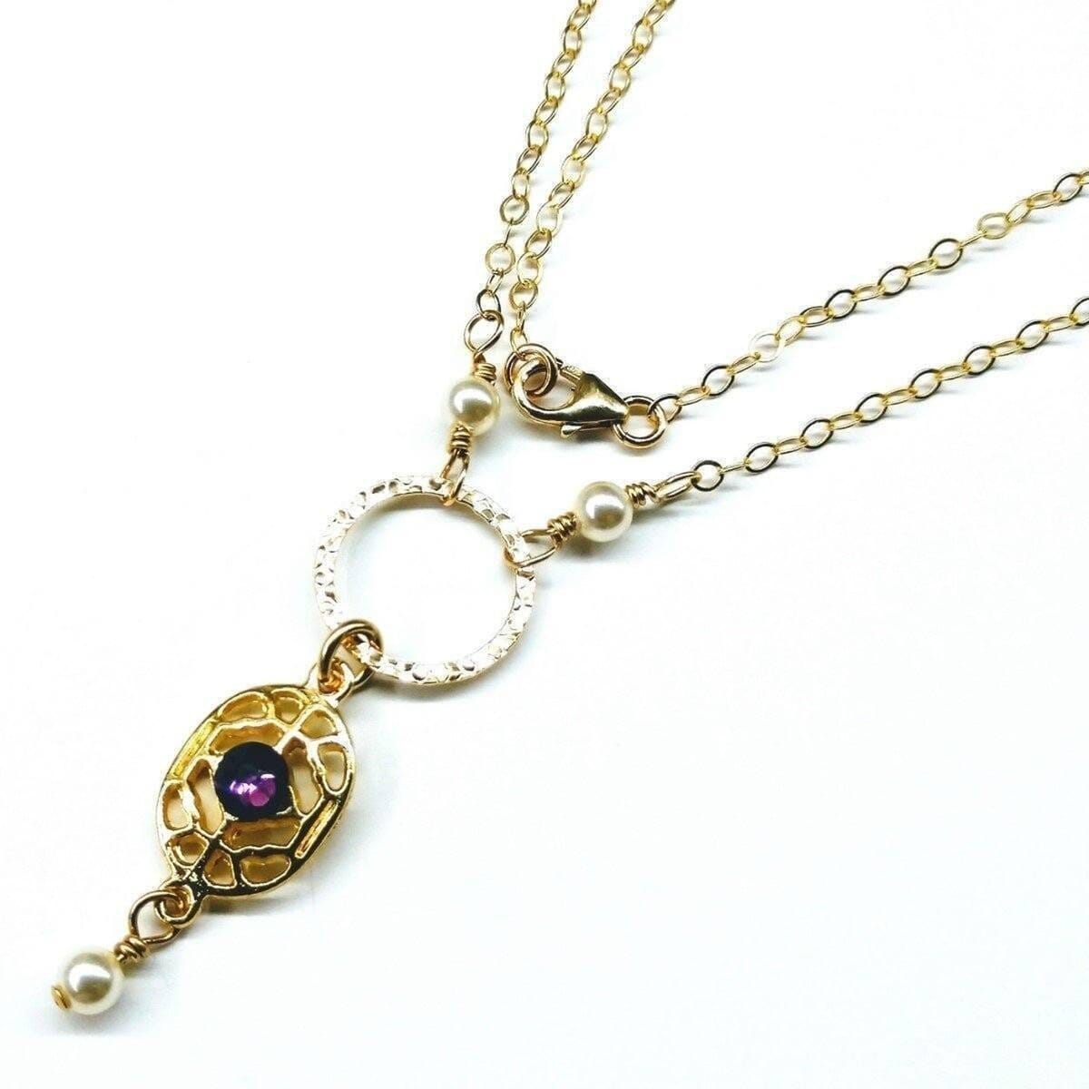 14 KT Gold-Filled Purple Crystal Circle  Filigree Necklace by Alexa Martha Designs