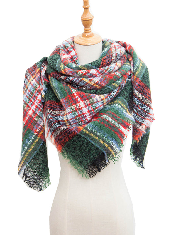 Triangle Fringed Keep Warm Plaid Shawl&Scarf by migunica