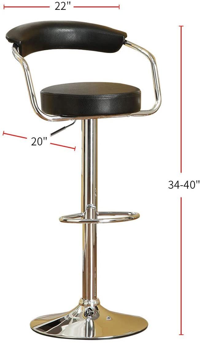 Contemporary Style Black Bar Stool Counter Height Chairs Set of 2 Adjustable Swivel Kitchen Island Stools