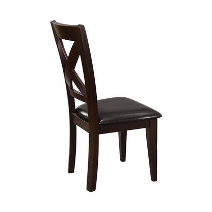 Warm Merlot Finish Set of 2 Side Chairs Leather-Look Brown Seat and X-back Design Durable Furniture