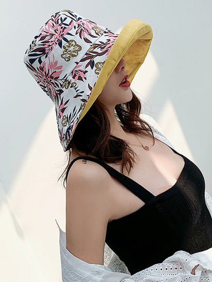 Original Solid&Printing Reversible Foldable Sun-Protection Bucket Hat by migunica