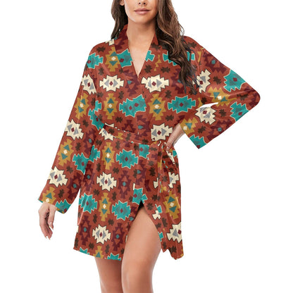 Old Aztec Women's Long Sleeve Belted Satin Feel Dressing Lounge Robe by Baha Ranch Western Wear