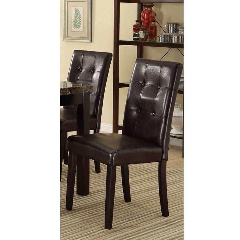 Set of 2pc Chairs Breakfast Dining Dark Brown PU / Faux Leather Tufted Upholstered Chair