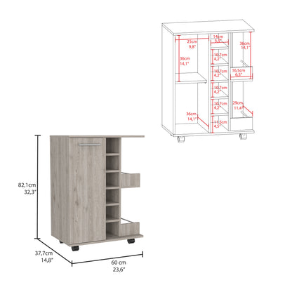 Bar Cart Wells, Four Casters, Light Gray Finish