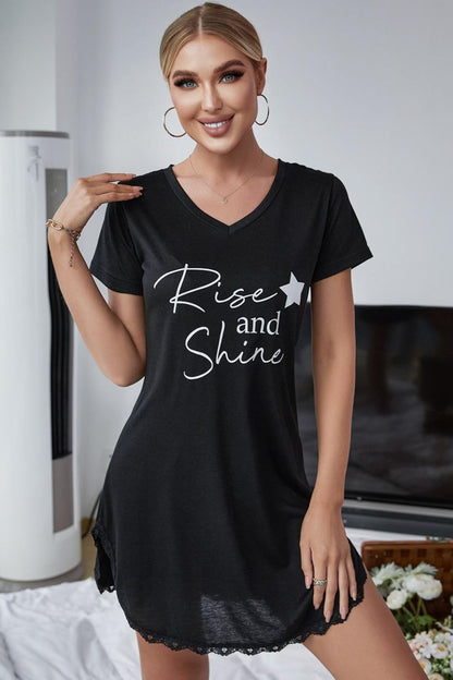 RISE AND SHINE Contrast Lace V-Neck T-Shirt Dress by BlakWardrob