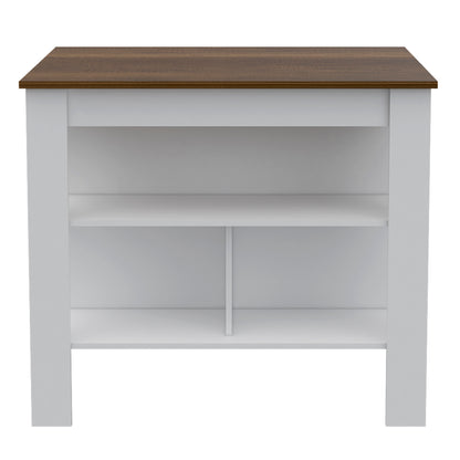 Cala Kitchen Island, Four Legs, Three Shelves  -White / Walnut