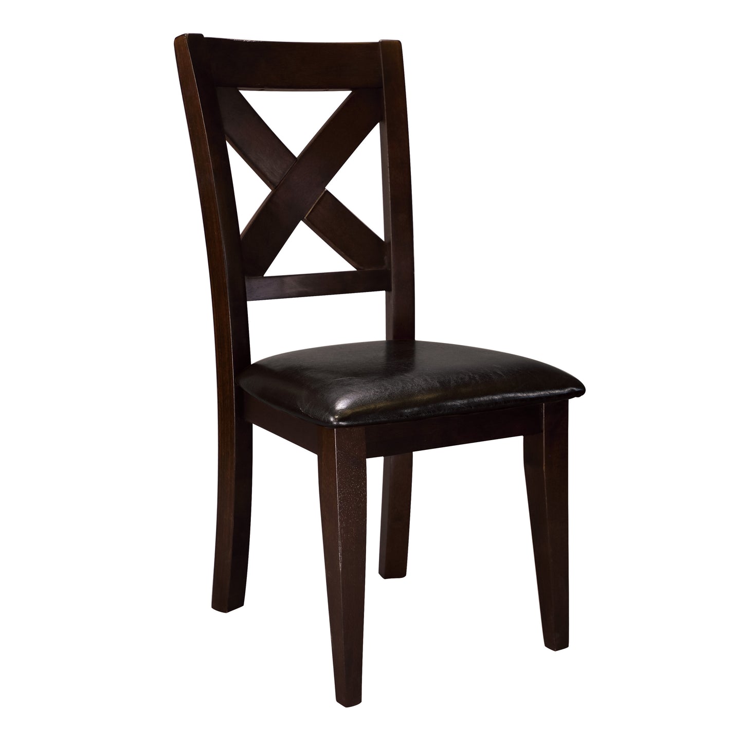 Warm Merlot Finish Set of 2 Side Chairs Leather-Look Brown Seat and X-back Design Durable Furniture
