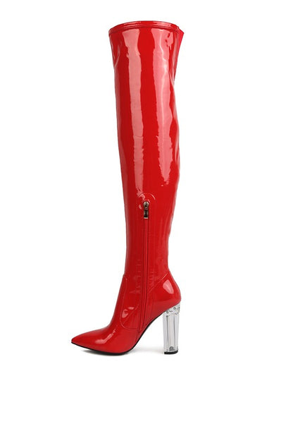 NOIRE THIGH HIGH LONG BOOTS IN PATENT PU