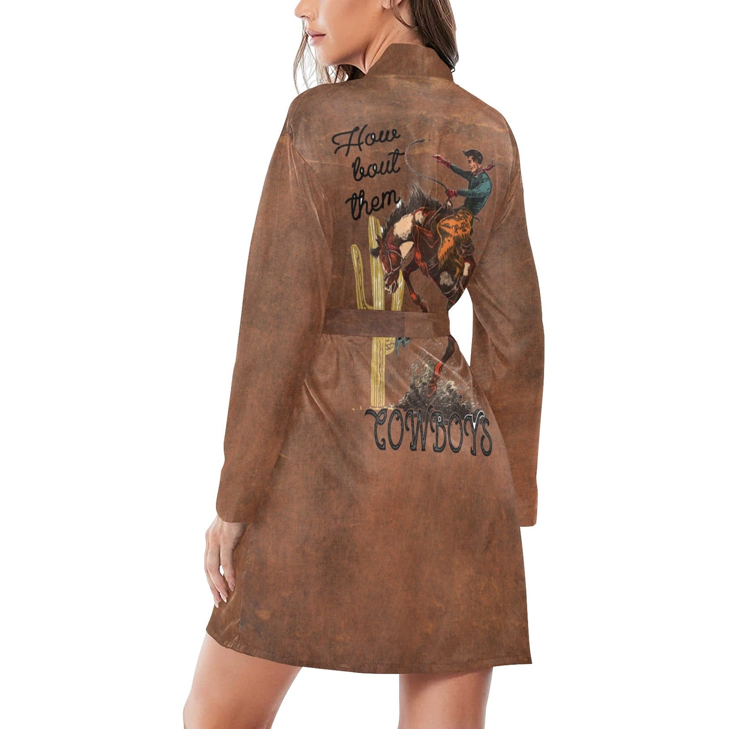 Them Cowboys Western Women's Long Sleeve Belted Satin Feel Dressing Lounge Robe by Baha Ranch Western Wear