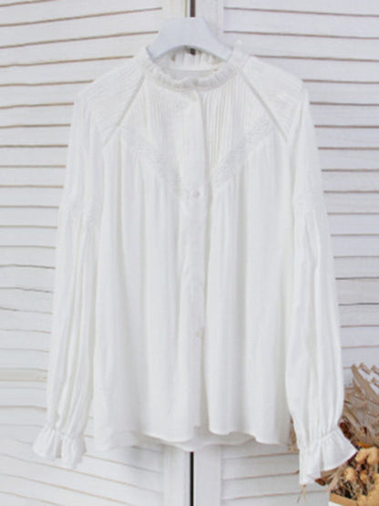 Vintage Urban White Loose Puff Sleeves Blouse by migunica