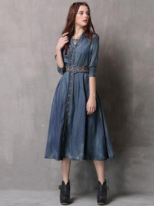 Vintage Embroidered Cropped Denim Dress by migunica