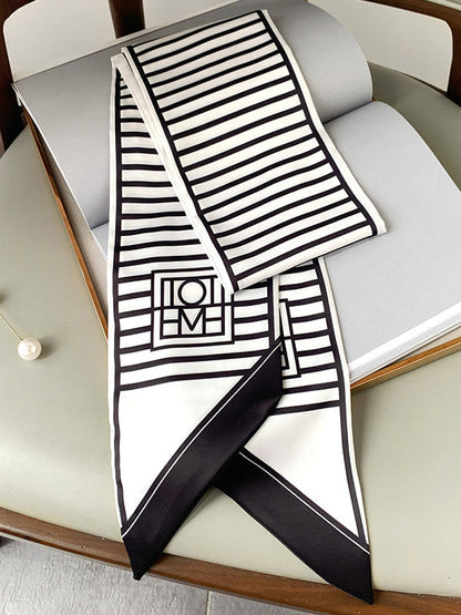 Urban Contrast Color Striped Printed Silk Imitation Scarf by migunica