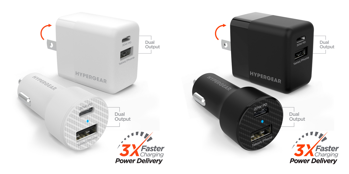 Hypergear Wall & Car Charger Bundle 20W USB-C PD & 12W USB by Jupiter Gear Home