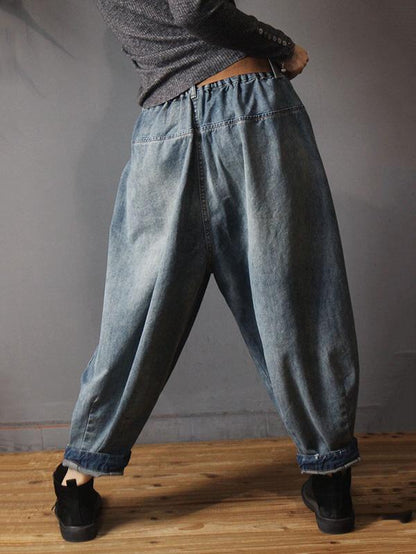 Vintage Denim Loose Elastic Waist Bloomers Pants by migunica