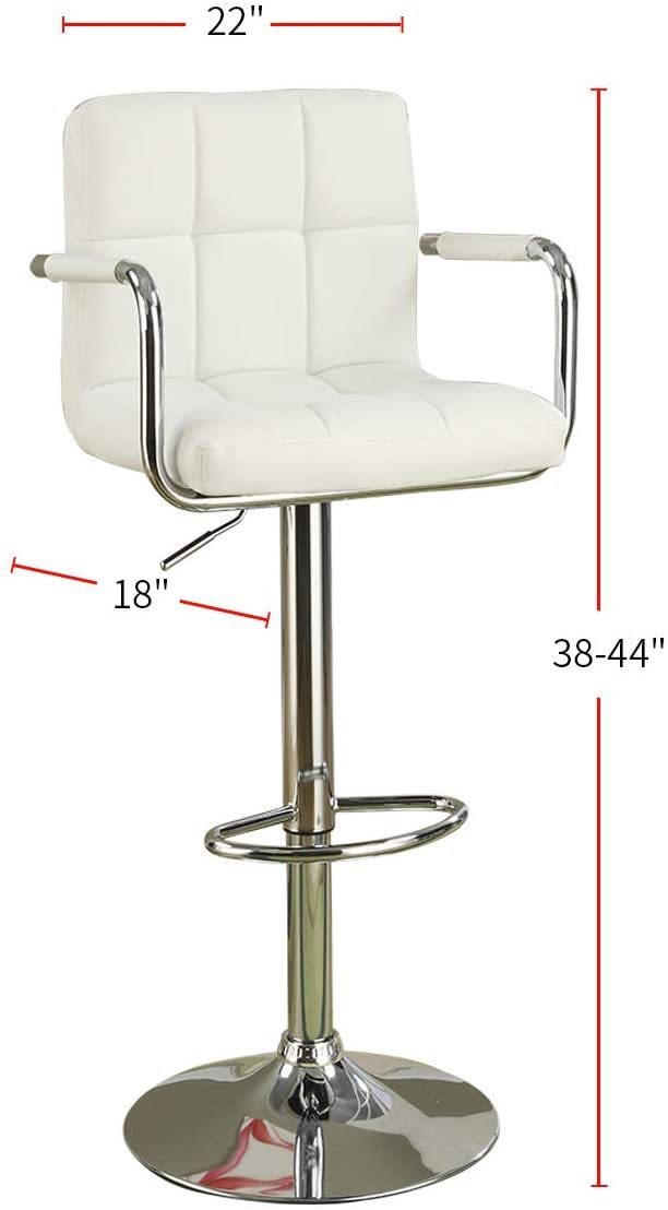 White Faux Leather Bar Stool Counter Height Chairs Set of 2 Adjustable Height Kitchen Island Stools Armrest Chairs