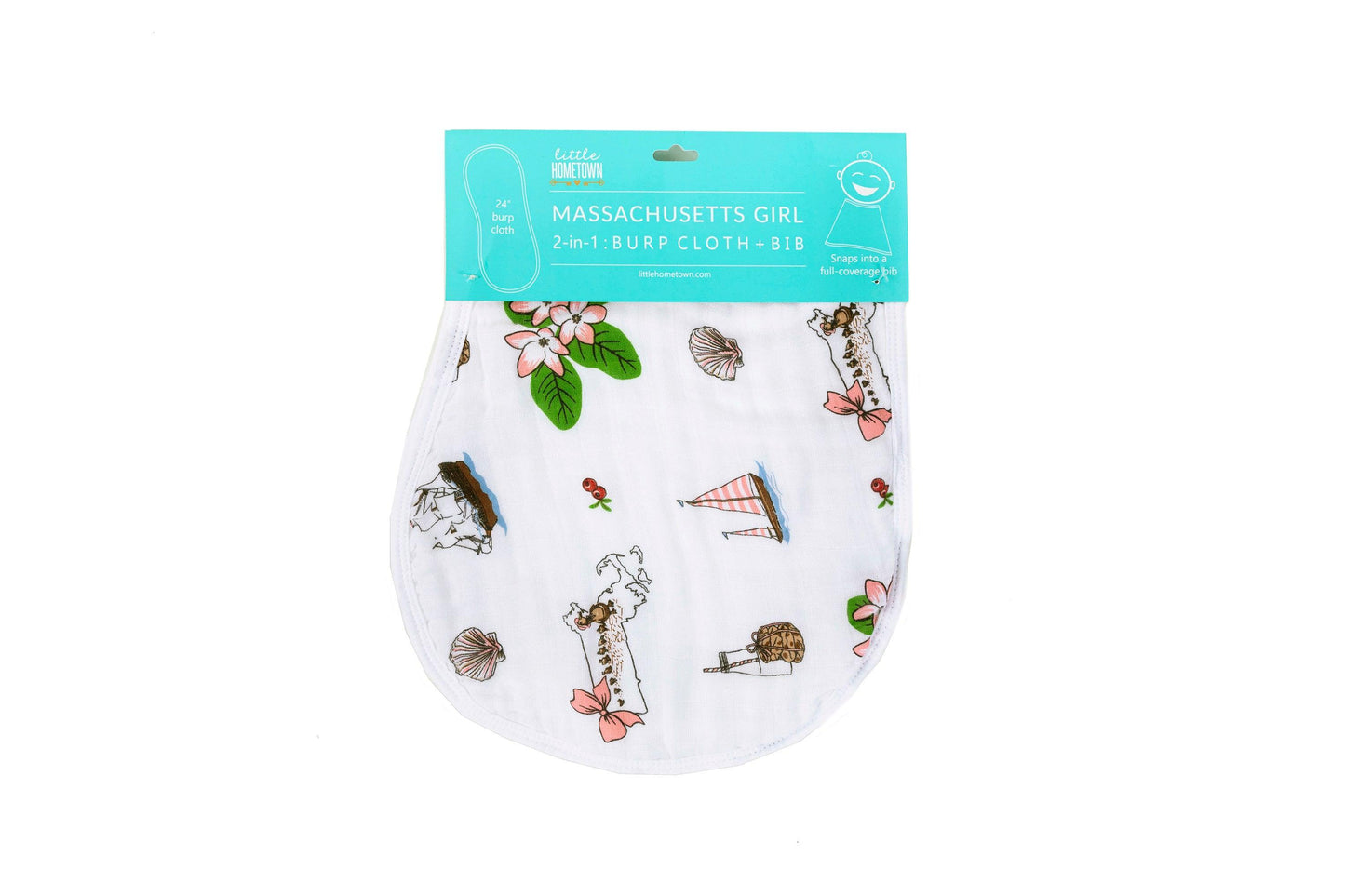 Baby Burp Cloth & Bib Combo: Massachusetts (Floral) by Little Hometown