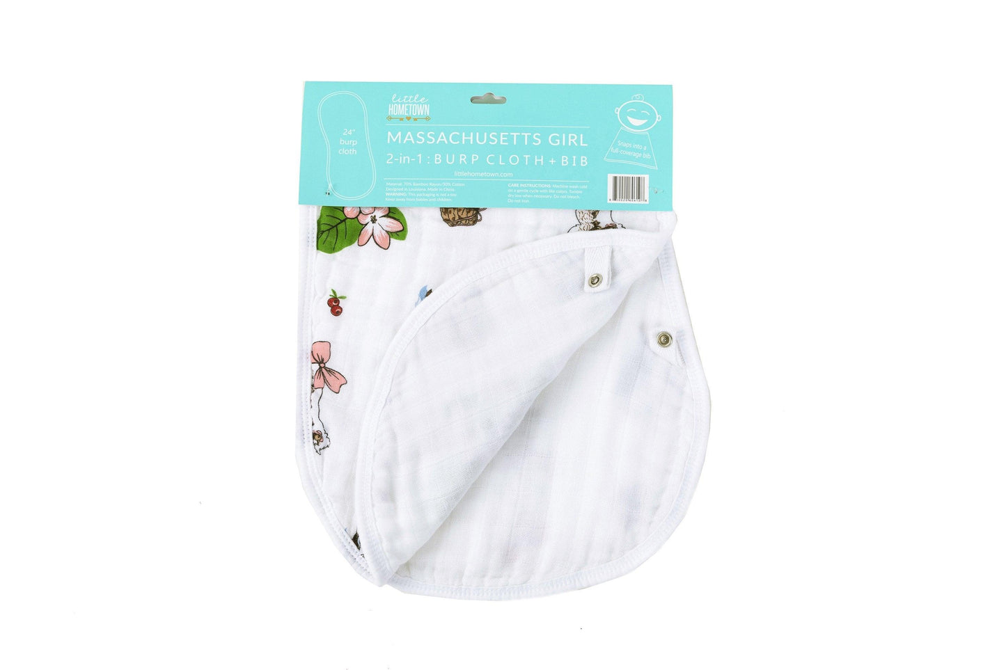 Baby Burp Cloth & Bib Combo: Massachusetts (Floral) by Little Hometown