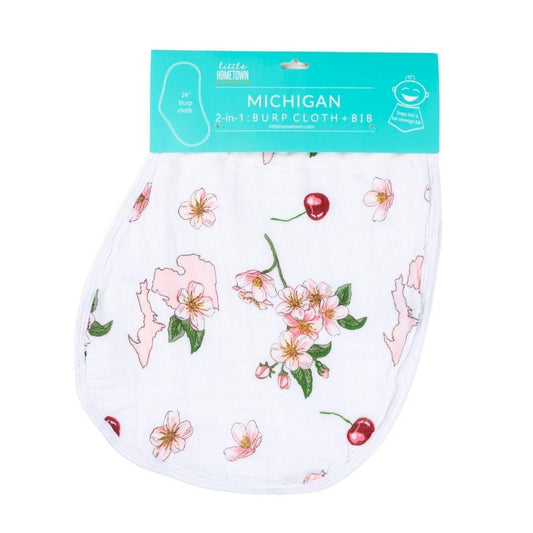 Baby Burp Cloth & Bib Combo: Michigan Baby (Floral) by Little Hometown