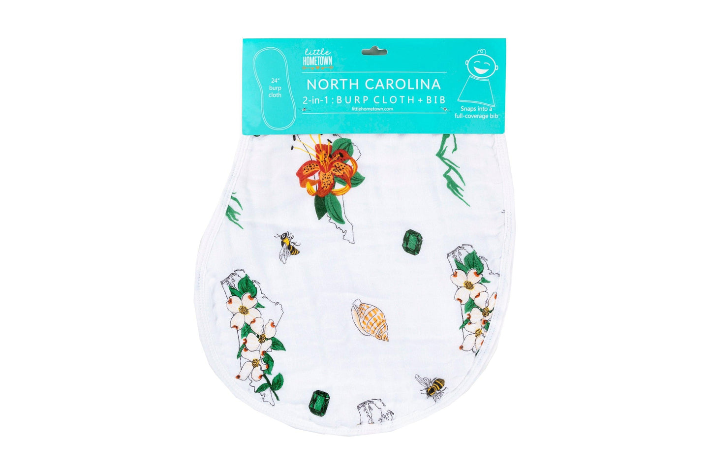 Baby Burp Cloth & Bib Combo: North Carolina (Floral) by Little Hometown