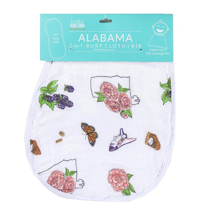 Baby Burp Cloth and Wraparound Bib (Alabama Floral) by Little Hometown