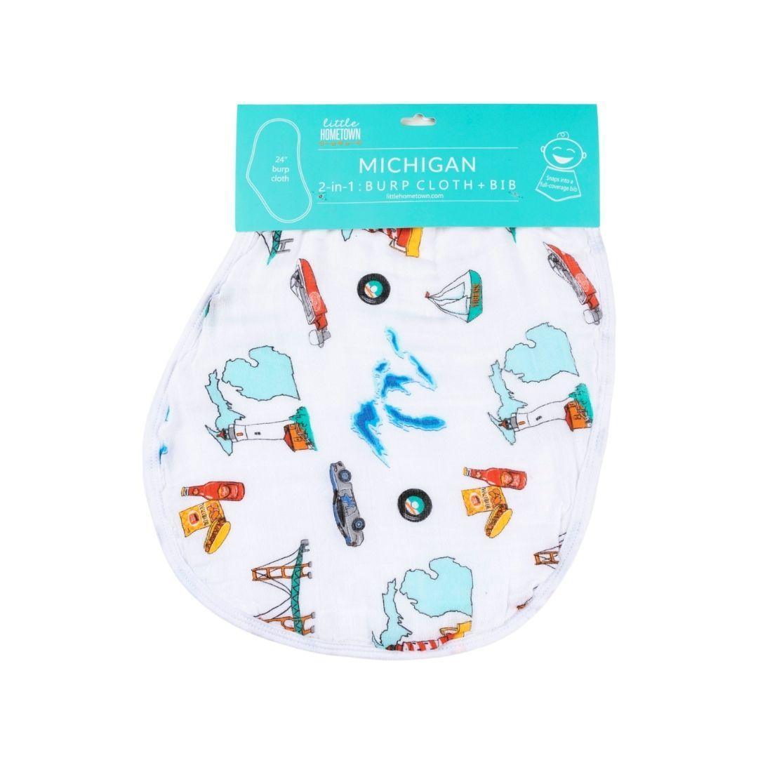 Baby Burp Cloth and Wraparound Bib (Michigan Baby) by Little Hometown