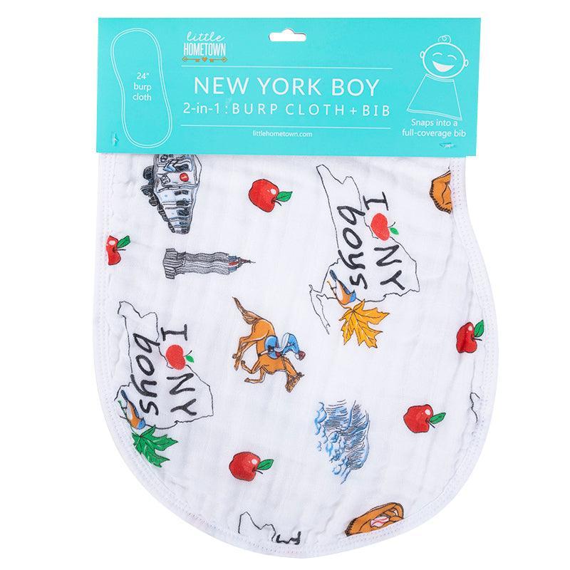 Baby Burp Cloth and Wraparound Bib:  New York Boy by Little Hometown