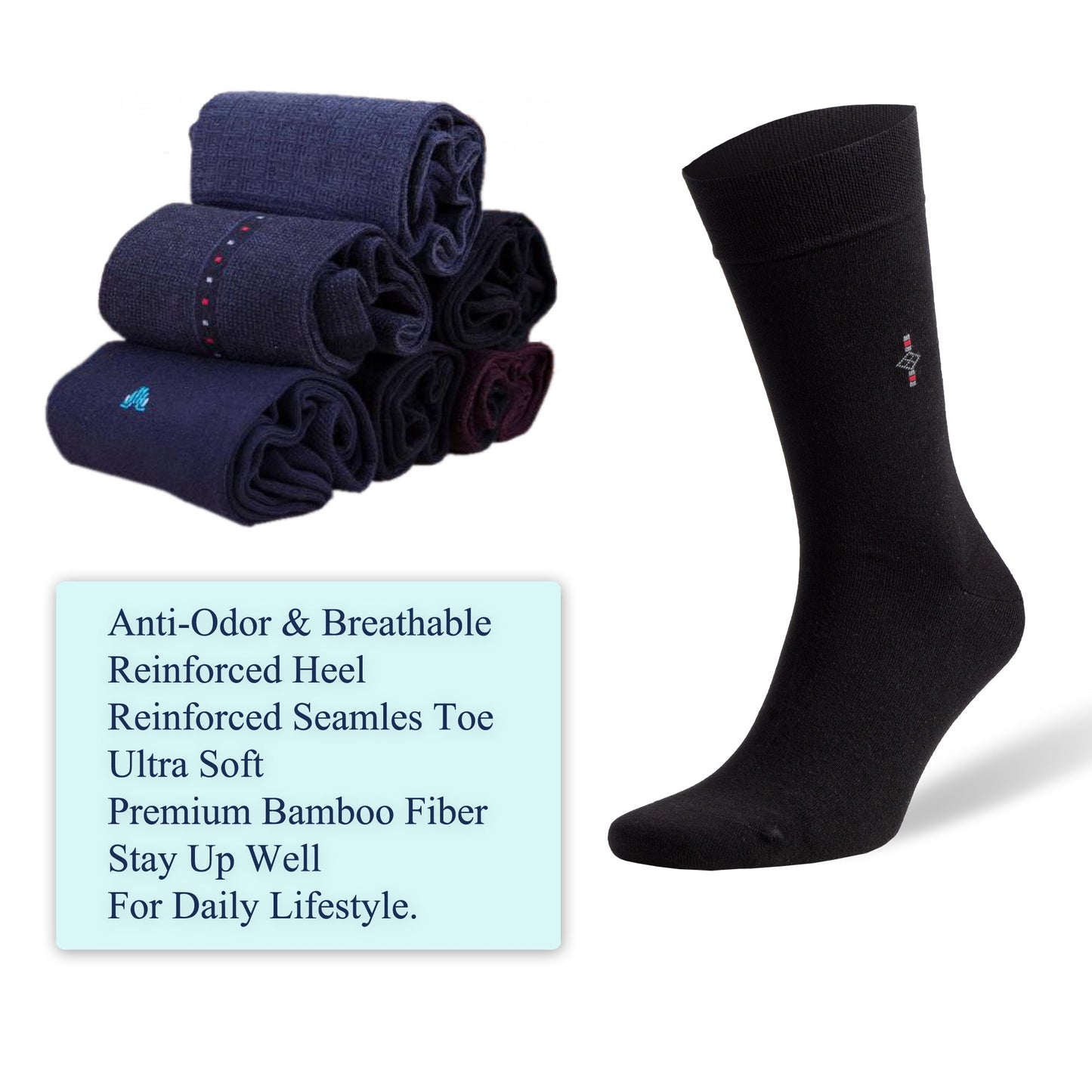 Men's Bamboo Dress Socks with Reinforced Seamless Toe, Crew Length, Size 8-11.5 by Mars Outlet Store LLC