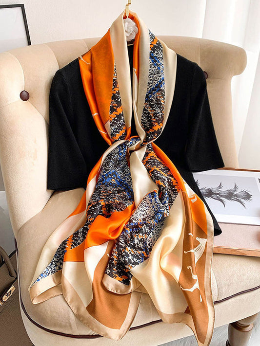 Vintage Multi-Colored Printed Silk Imitation Shawl&Scarf by migunica