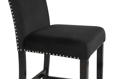 2pc Contemporary Modern Transitional Counter Height Side Chair with Nailhead Trim Black Upholstery Fabric Black Base Wooden Furniture