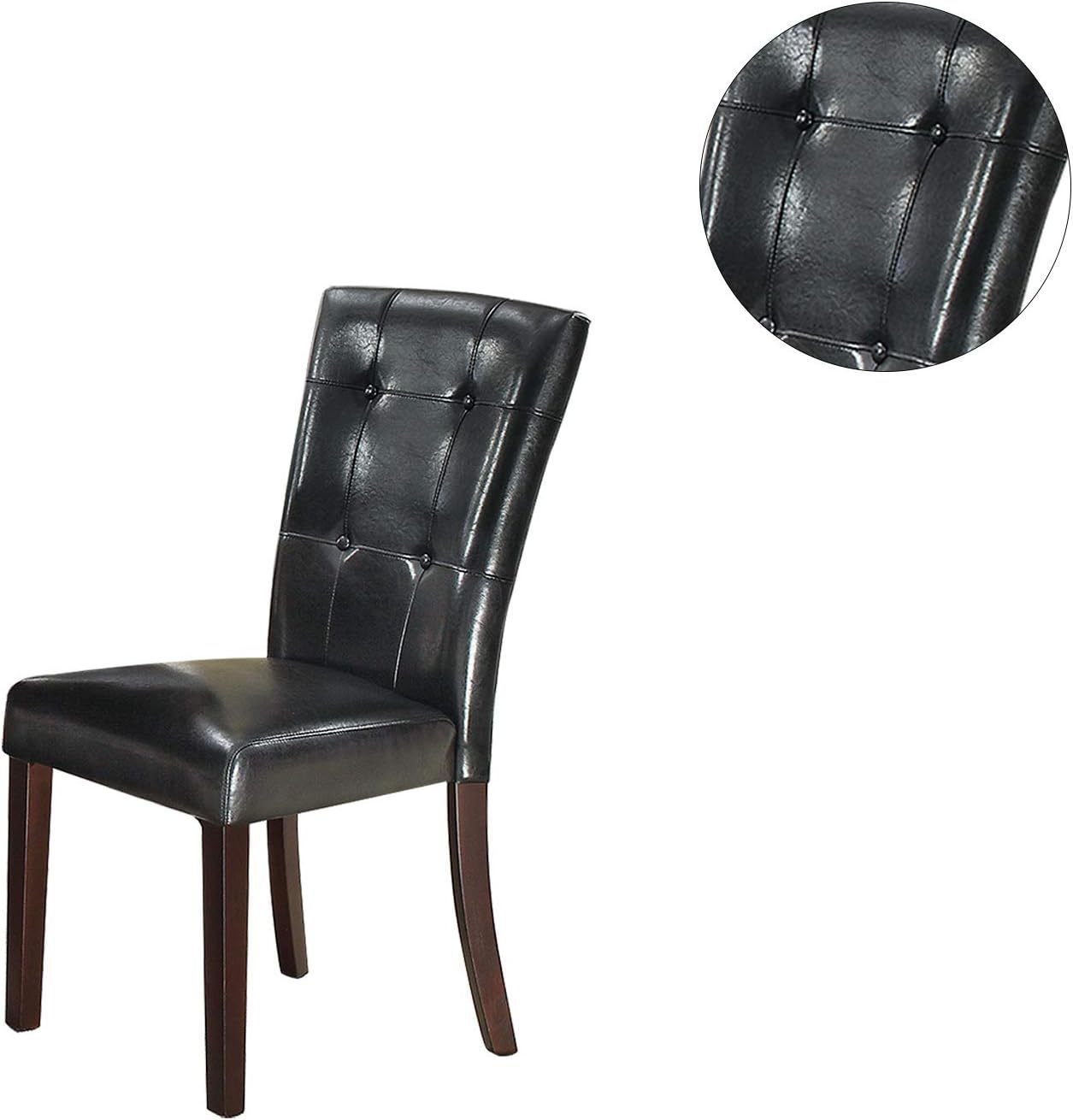 Modern Parson Chairs Black Faux Leather Tufted Set of 2 Side Chairs Dining Seatings