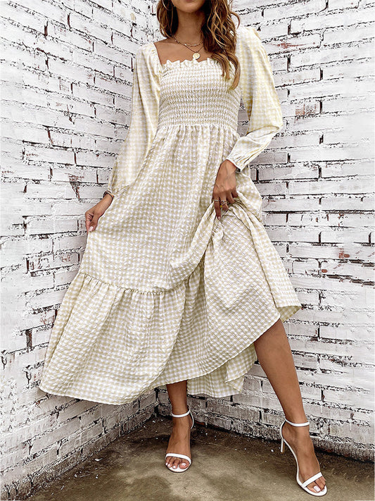 Smocked Square Neck Long Sleeve Dress by BlakWardrob