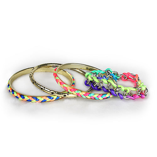 4-Piece Colorful Woven Burnished Gold Bracelet Set - Multi by VYSN