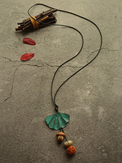 Vintage Wooden Beaded Leaf Shape Necklaces Accessories by migunica