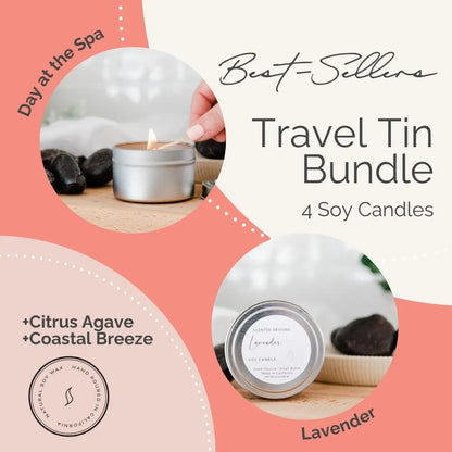 Travel Tin Best-Sellers Bundle - Set of  4 Soy Candles - 4oz by Scented Designs Candle Company