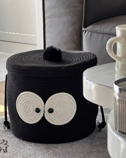 Cute Whimsical Big Eyes Coal Ball Woven Laundry Storage Basket Bag by INSPECIAL HOME