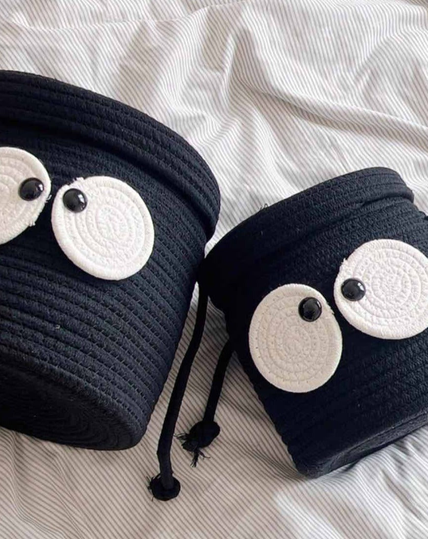 Cute Whimsical Big Eyes Coal Ball Woven Laundry Storage Basket Bag by INSPECIAL HOME