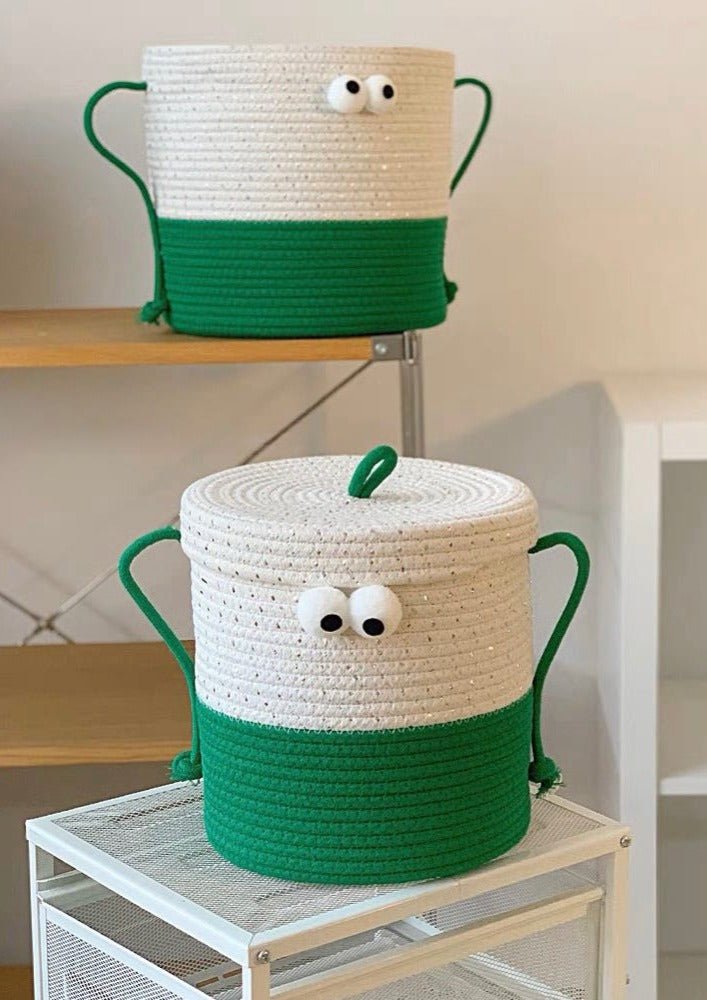 Whimsical Cute Big Eyes Woven Laundry Storage Basket Bag by INSPECIAL HOME