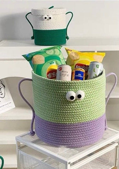 Whimsical Cute Big Eyes Woven Laundry Storage Basket Bag by INSPECIAL HOME