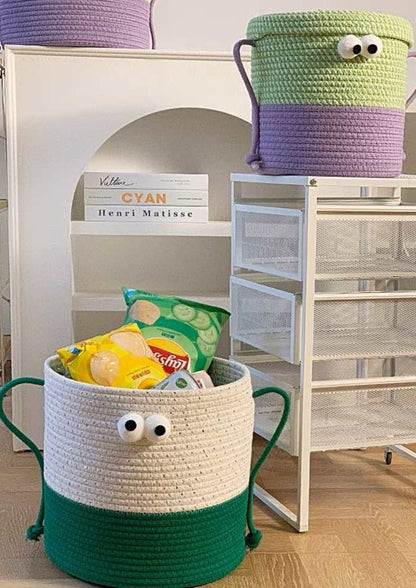 Whimsical Cute Big Eyes Woven Laundry Storage Basket Bag by INSPECIAL HOME